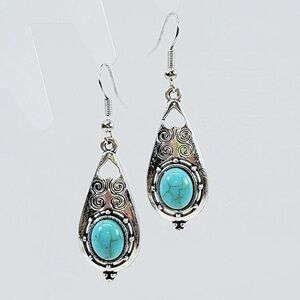 Sterling Silver Turquoise Teardrop Dangle Earring - Bobo Southwest Design